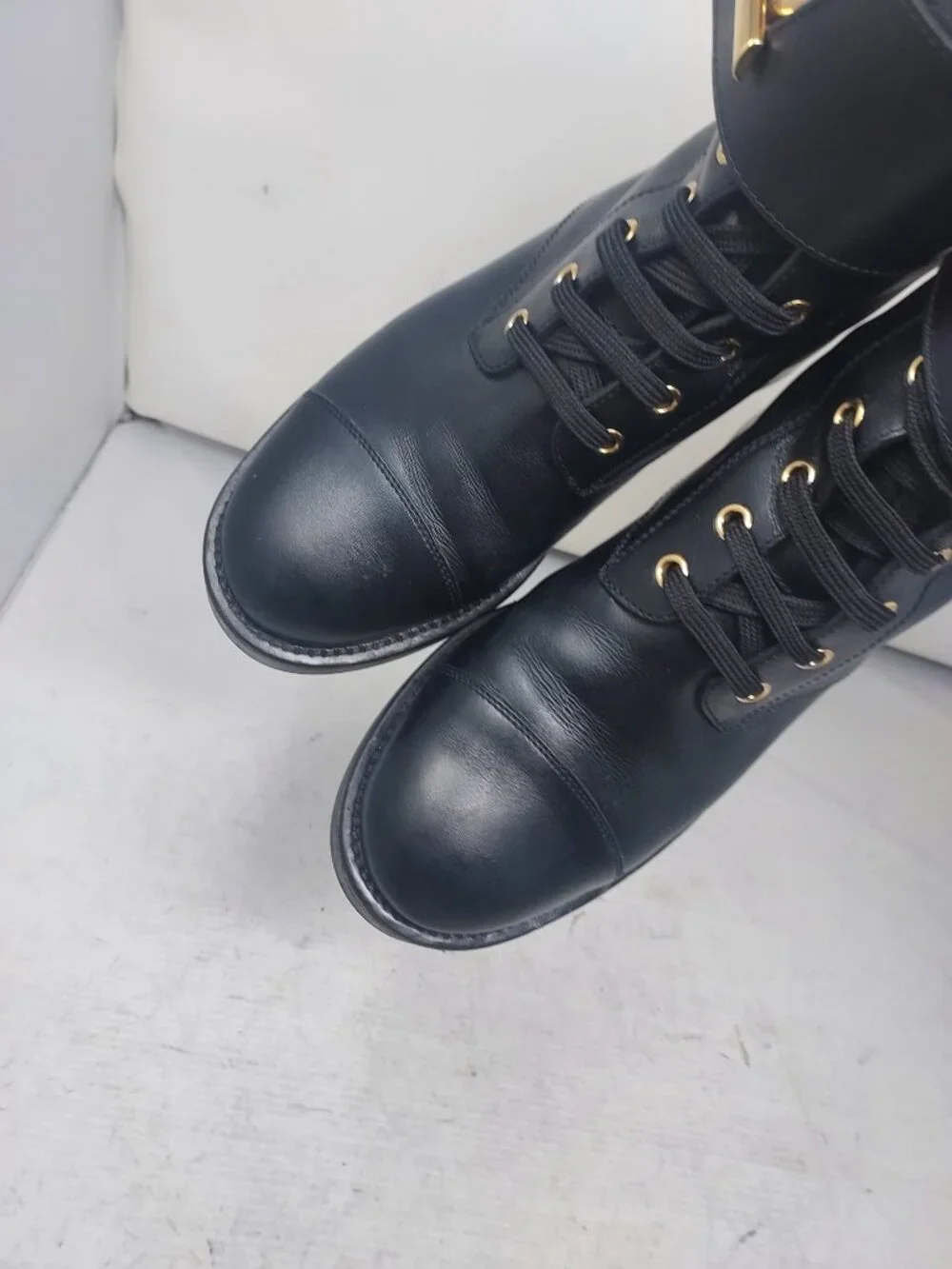 Louis Vuitton Black Leather Wonderland Ranger Combat Boot